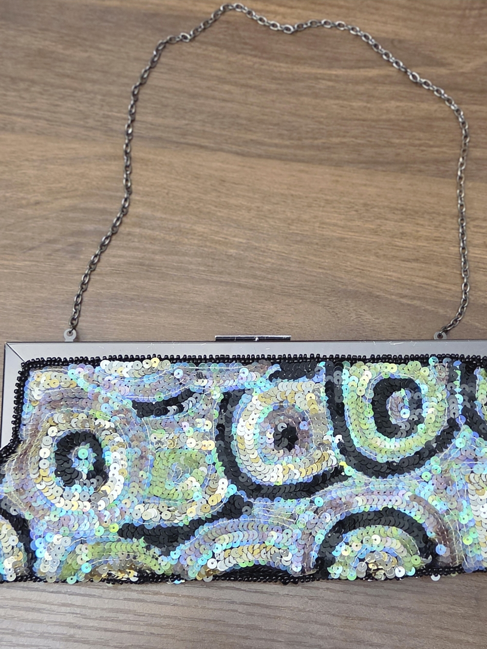 Y2K SEQUINS New York & Co. Green Small Clutch Handbag w/ Chain Strap